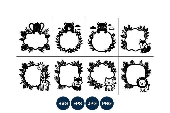 Animal Frames Vector Set Black White Graphics