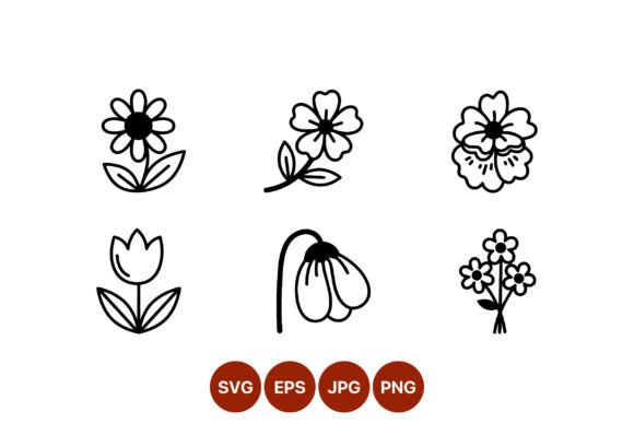 Black and White Flower Line Art Set Graphics
