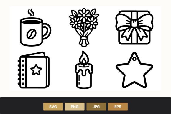 Black and White Line Art Icon Set Coffee Graphics