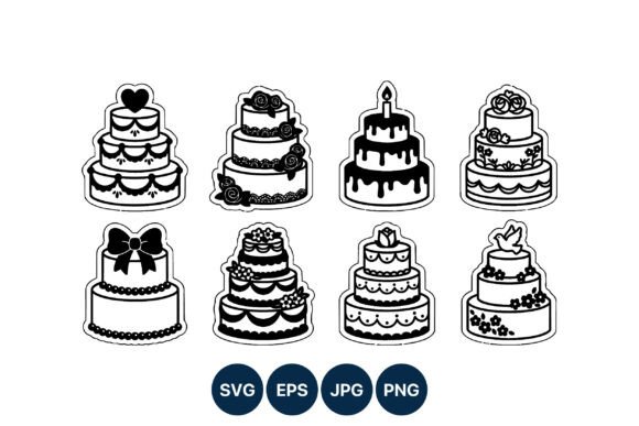 Black and White Wedding Cakes Vector Graphics