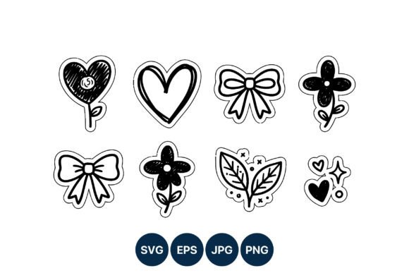 Black White Heart Flower Bow Stickers Graphics