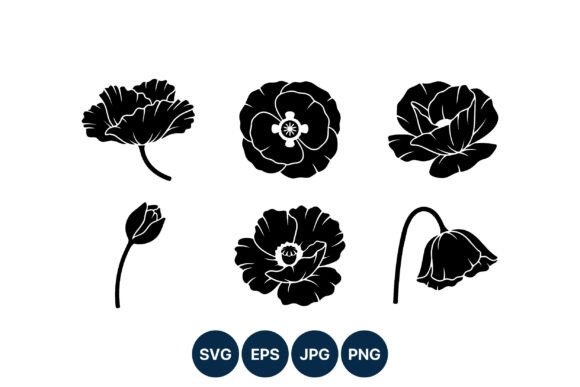 Black White Poppy Flower Vector Icons for Local Branding