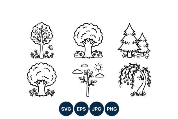 Cartoon Tree Line Art Graphics for Modern Branding