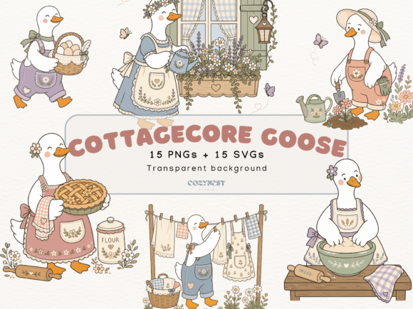 Cottagecore Silly Goose Graphics for Farm-Inspired Design