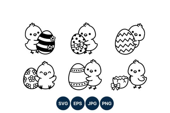 Cute Black and White Chicks with Easter Graphics