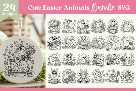 Cute Easter Animals SVG Bundle Graphics