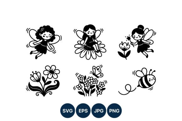 Cute Fairy Black White Vector Art Graphics