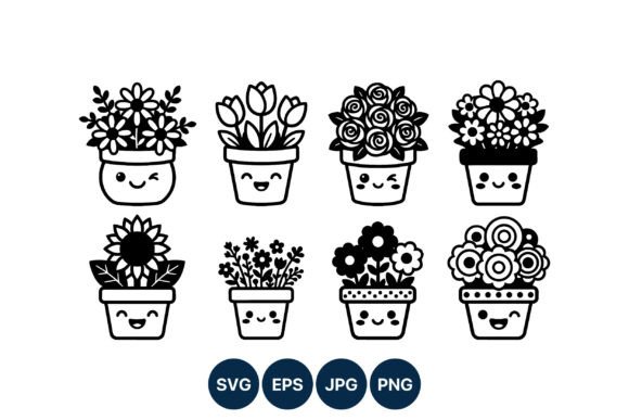 Cute Flower Pots with Smiling Faces Graphics