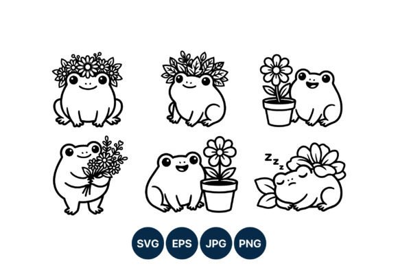 Cute Frog Flower Crown Vector Art Graphics