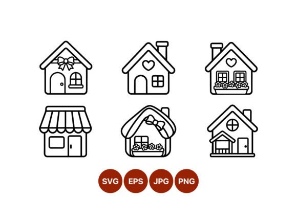 Cute House Line Art Icons Graphics