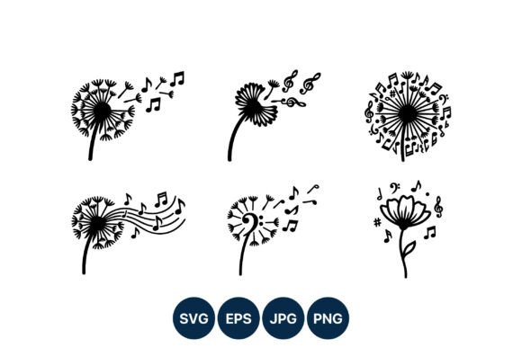 Dandelion with Musical Notes Vector