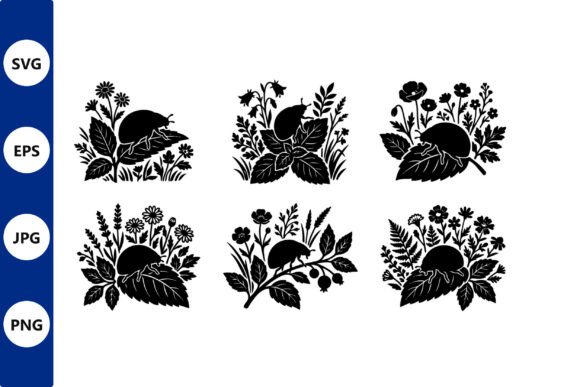Dormouse Silhouettes in Botanical Vector Graphics