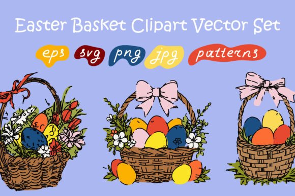 Easter Basket Clipart Vector Set