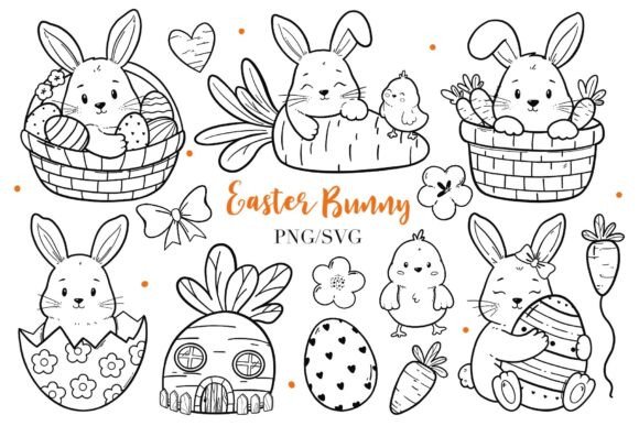 Easter Bunny Clipart Set for Graphics and Illustrations