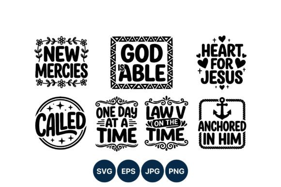 Faith Phrases Black White Vector Set