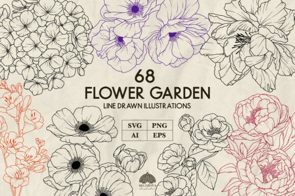 Flower Garden Line Art Graphics for Local Branding