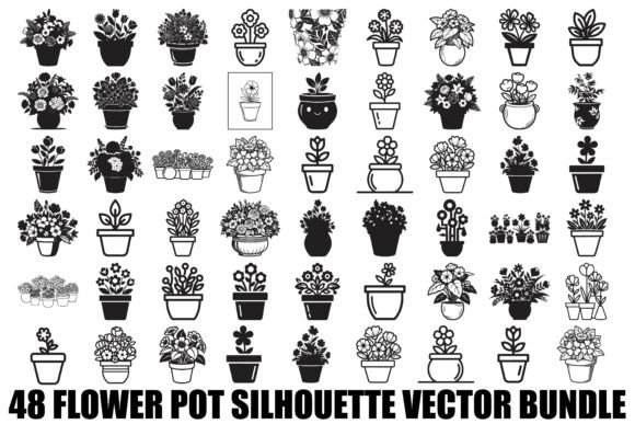 Flower Pot Silhouette Vector Bundle Graphics