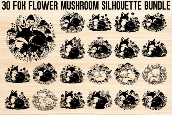 Fox Flower Mushroom Silhouette Graphics