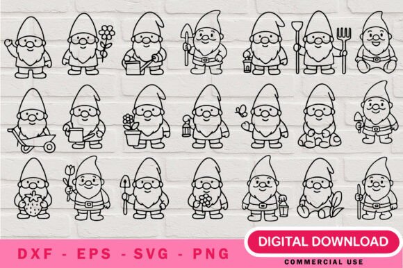 Garden Gnome Outline SVG Bundle Cricut for Graphics and Illustrations