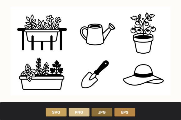Gardening Black White Icon Set Graphics