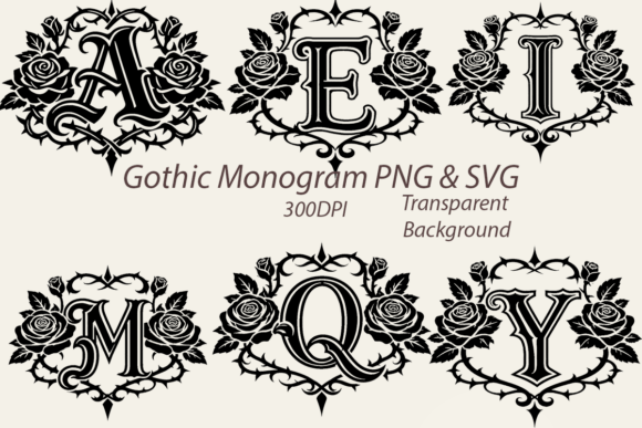 Gothic Rose Monogram Graphics for Bold Editorial Design