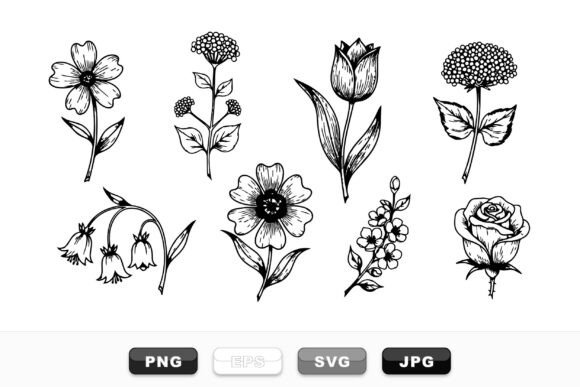 Hand Drawn Vintage Flower Set