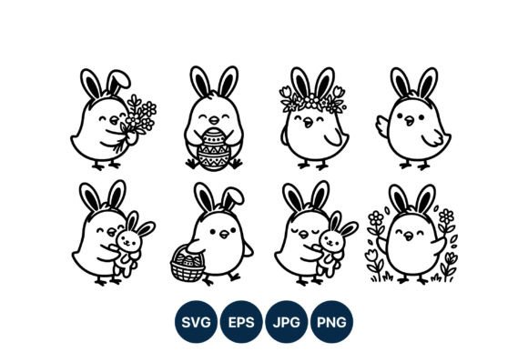 Happy Chicks with Bunny Ears Graphics for Easter Branding