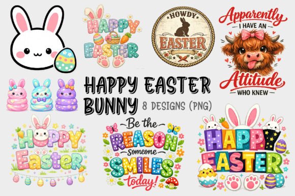 Happy Easter Bunny PNG Sublimation Bundle for Branding