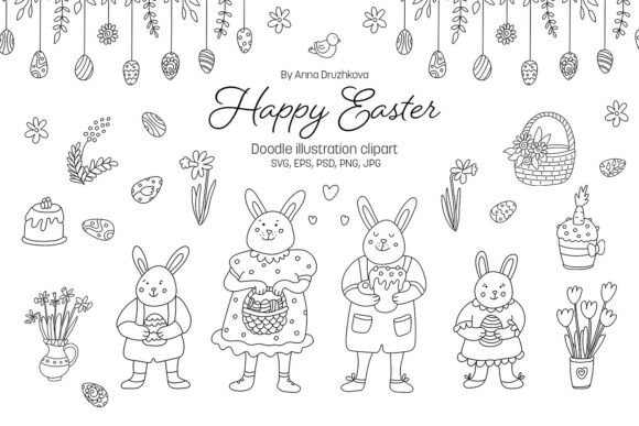 Happy Easter Doodle Clipart SVG