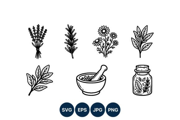 Herbs Line Art Graphics for Clean Editorial Design