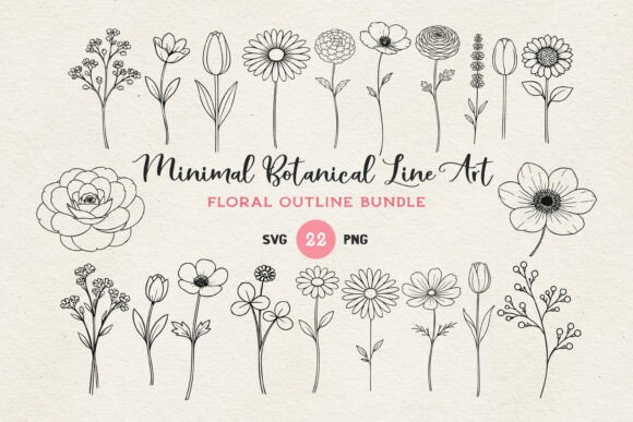 Minimal Botanical Flower SVG Bundle Graphics for Handmade Creators