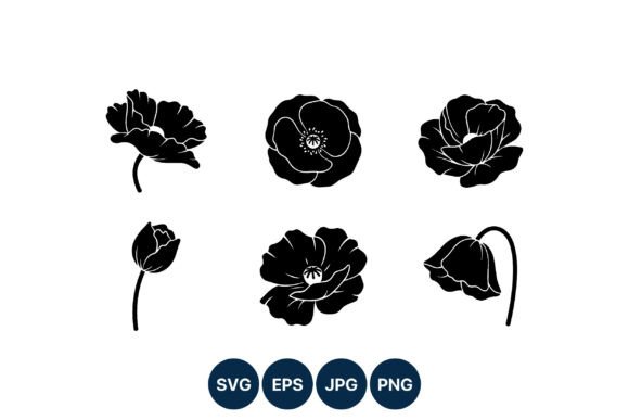 Poppy Flower Black Silhouettes Graphics for Crafting