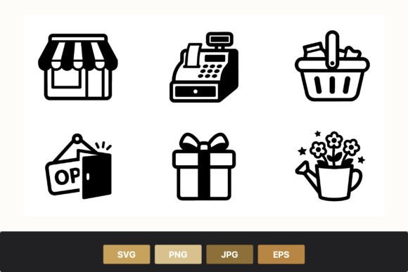 Store Cash Register Basket Gift Icons Graphics