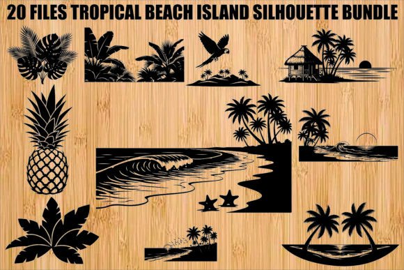 Tropical Beach Silhouette Bundle Graphics