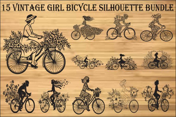 Vintage Girl Bicycle Graphics for Crafting