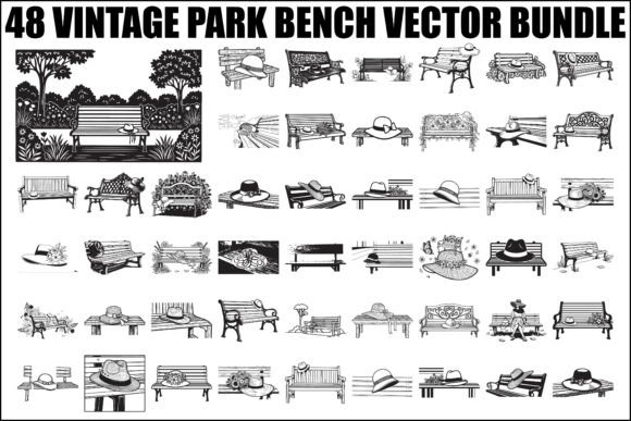 Vintage Park Bench Vector Bundle Graphics