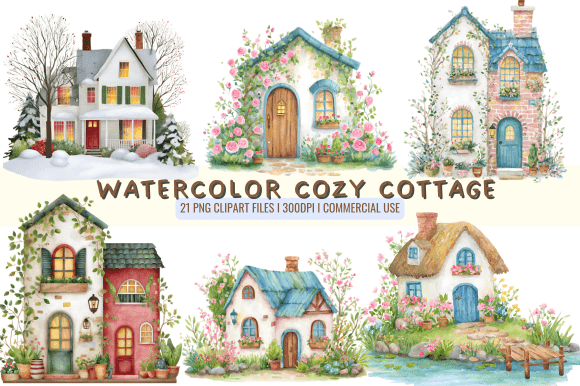 Watercolor Cozy Cottage Graphics for Branding